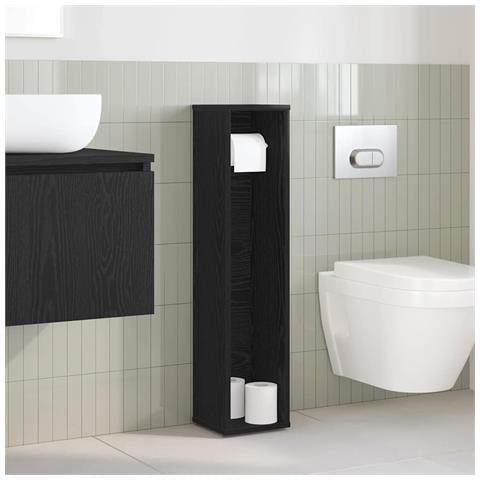 Mobile Da Bagno Con Portarotolo Nero 20,5x20x90 Cm - Foto 3