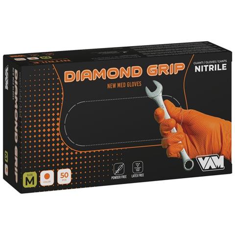 Box 50 Guanti Diamond Grip Nitrile Arancione Taglia M - Foto 2