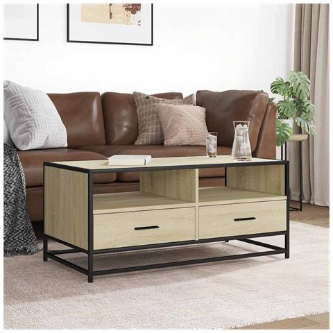 Tavolino Rovere Sonoma 100x50x45 Cm Legno Multistrato E Metallo - Foto 3