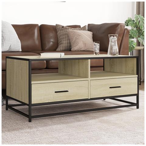 Tavolino Rovere Sonoma 100x50x45 Cm Legno Multistrato E Metallo - Foto 1