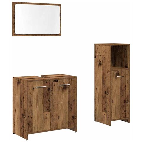 Set Mobili Da Bagno 3 Pz Legno Antico In Legno Multistrato - Foto 2