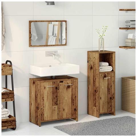 Set Mobili Da Bagno 3 Pz Legno Antico In Legno Multistrato - Foto 3