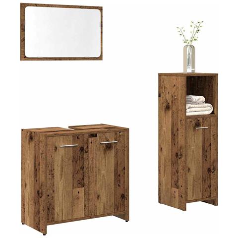Set Mobili Da Bagno 3 Pz Legno Antico In Legno Multistrato - Foto 1