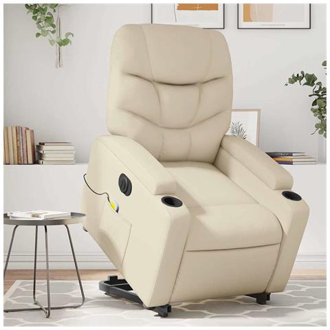 Lusso Casadino - Poltrona Alzapersona Elettrica Reclinabile Crema In Similpelle - Foto 8