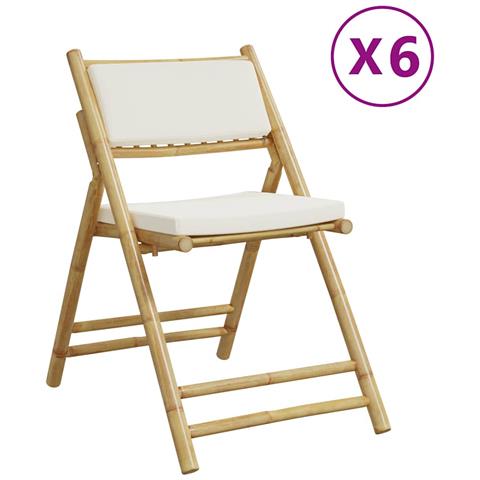 Sedie Da Bistrot Pieghevoli 6 Pz Cuscini Bianco Crema In Bambù - Foto 1