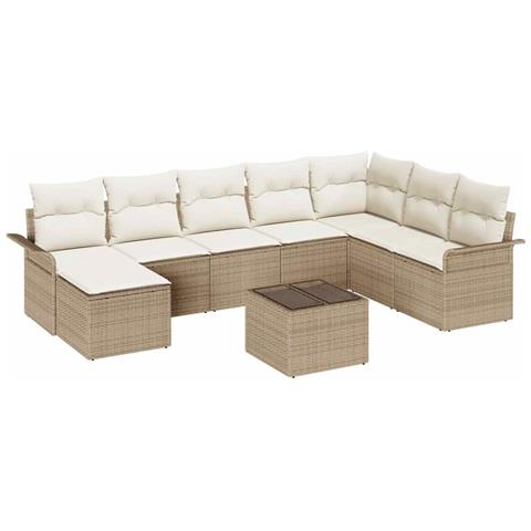 Set di Divano da Giardino a 9 pezzi con Cuscini Rattan Polare - Foto 1