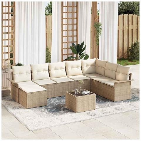 Set di Divano da Giardino a 9 pezzi con Cuscini Rattan Polare - Foto 2