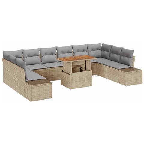 Set Divano da Giardino di 11 Pezzi con Cuscini Beige Rattan Polietilene - Foto 1