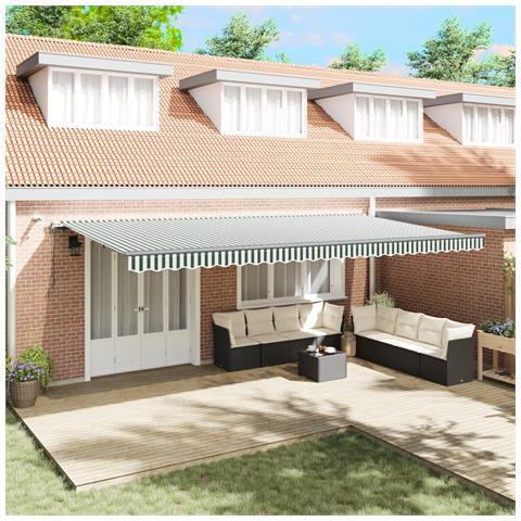 Tenda Retrattile Automatica  con LED Verde e Bianco 600x300 cm, Tessuto di ricambio per tenda  per struttura 6x3 m Verde e Bianco - Foto 2