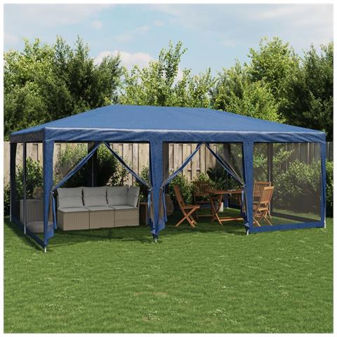 Tenda per Feste con 10 Pareti Laterali in Rete Blu 6x4 m HDPE - Foto 2