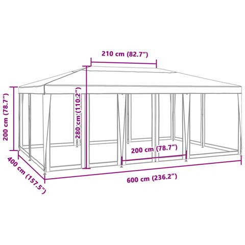Tenda per Feste con 10 Pareti Laterali in Rete Blu 6x4 m HDPE - Foto 8