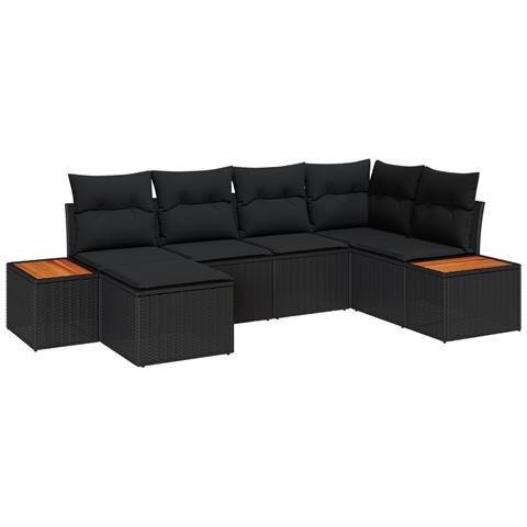 Set Divano da Giardino 6 Pezzi con Cuscini Nero Polyrattan Acacia - Foto 1