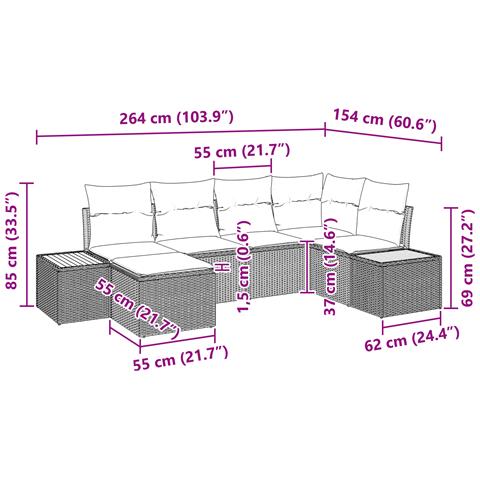 Set Divano da Giardino 6 Pezzi con Cuscini Nero Polyrattan Acacia - Foto 9