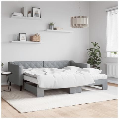 Divano Letto Estraibile Materassi Grigio Chiaro 90x190 Tessuto - Foto 2