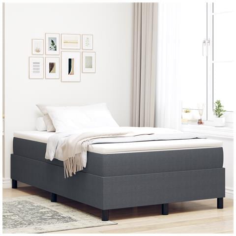 Letto a Molle con Materasso Grigio Scuro Piccola Doppia Tessuto Corduroy - Foto 2