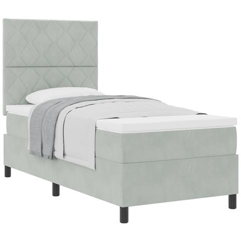 Letto Box con Materasso Grigio Chiaro 100x200 cm Velluto - Foto 1
