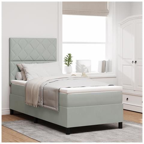Letto Box con Materasso Grigio Chiaro 100x200 cm Velluto - Foto 2