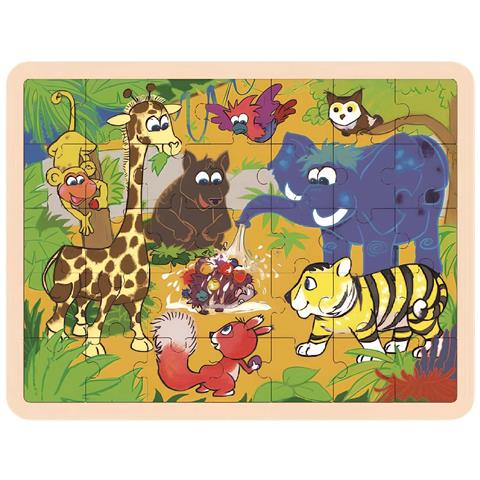 Puzzle In Legno Educativo Motivi Giungla 35 Pezzi Con Cornice, Multicolore - Foto 1