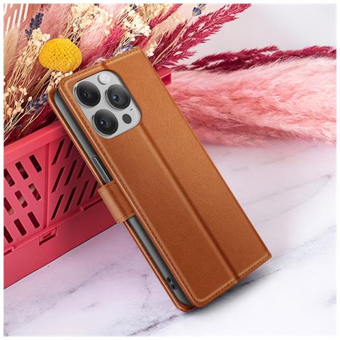 Custodia A Portafoglio Per Iphone 14 Pro Max Con Supporto E Linguetta Magnetica, Marrone - Foto 5
