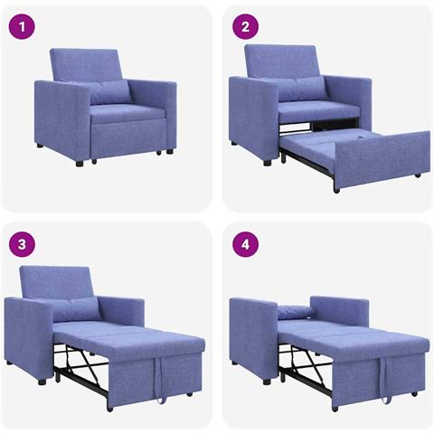 Divano Letto Singolo Blu Jeans 90 x 165 x 87 cm Tessuto - Foto 9