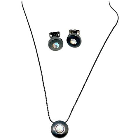 Parure Collana E Orecchini Rotondi, Argento 10µ Gun E Cristallo Sw - Foto 2