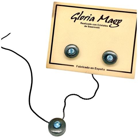 Parure Collana E Orecchini Rotondi, Argento 10µ Gun E Cristallo Sw - Foto 1