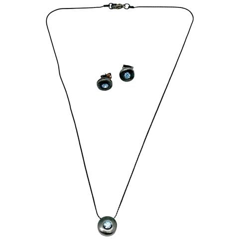 Parure Collana E Orecchini Rotondi, Argento 10µ Gun E Cristallo Sw - Foto 8