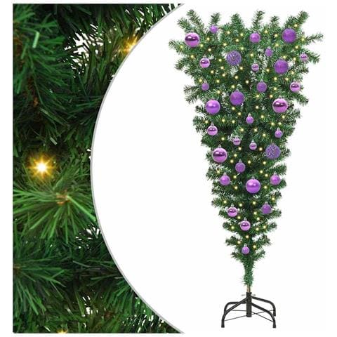 Albero di Natale artificiale preilluminato rovesciato con set di palline - Foto 1