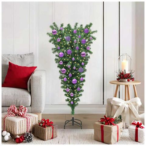 Albero di Natale artificiale preilluminato rovesciato con set di palline - Foto 2