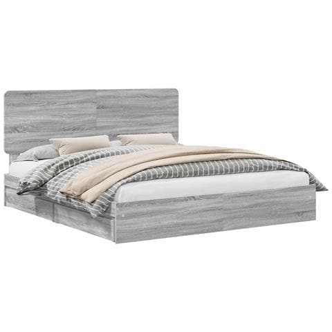 Letto con Contenitore con testiera Grigio Sonoma 200 x 200 cm - Foto 1
