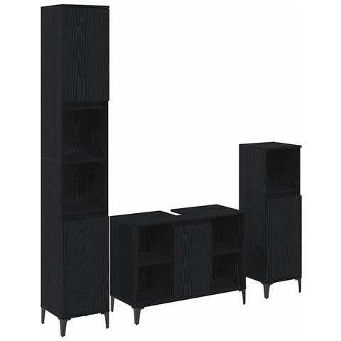 Set di mobili per il bagno 3 pcs Rovere nero Legno multistrato - Foto 1