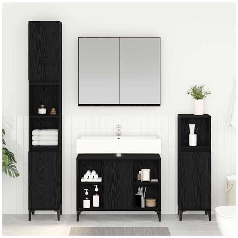 Set di mobili per il bagno 3 pcs Rovere nero Legno multistrato - Foto 2