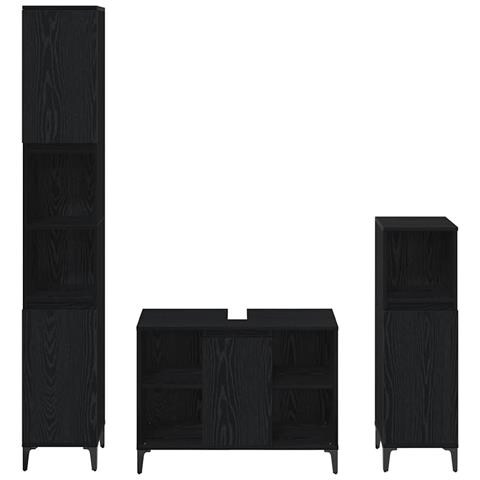 Set di mobili per il bagno 3 pcs Rovere nero Legno multistrato - Foto 9
