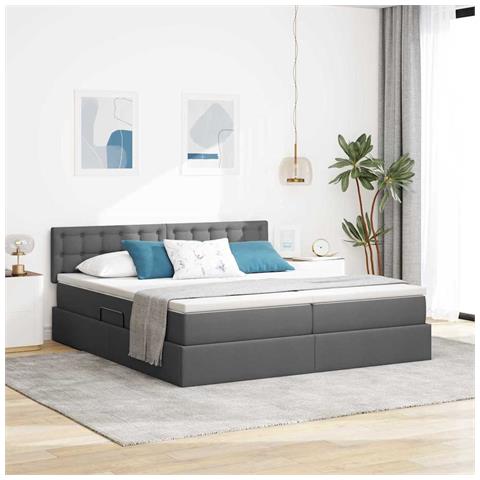 Letto con Contenitore Grigio scuro 200 x 200 cm Pelle Sintetica - Foto 2