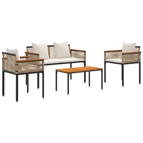 Set di Mobili da Esterno con cuscino 4 pcs Beige e Bianco Crema - Foto 1