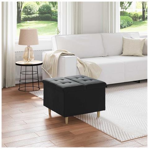 Pouf contenitore con cuscino Nero 60 x 60 x 45 cm Velluto - Foto 2