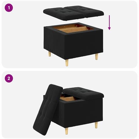 Pouf contenitore con cuscino Nero 60 x 60 x 45 cm Velluto - Foto 9