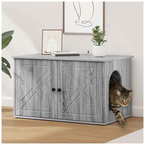 Casa per Gatti Grigio Sonoma 85 x 55 x 50 cm Legno multistrato - Foto 2