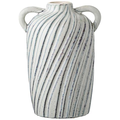 Vaso In Ceramica Bianca Con Righe Blu E Manici 15,5x14x22 Cm - Foto 1