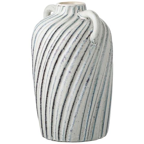 Vaso In Ceramica Bianca Con Righe Blu E Manici 15,5x14x22 Cm - Foto 2