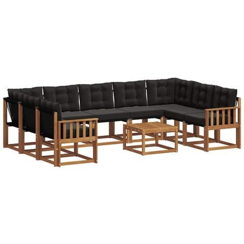 Set di divani da esterno con cuscino 10 pcs Naturale e Nero - Foto 1
