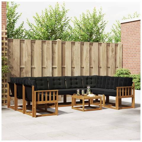 Set di divani da esterno con cuscino 10 pcs Naturale e Nero - Foto 2
