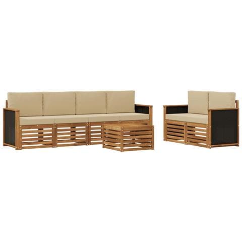 Set di divani da esterno con cuscino 7 pcs Naturale e Beige - Foto 1