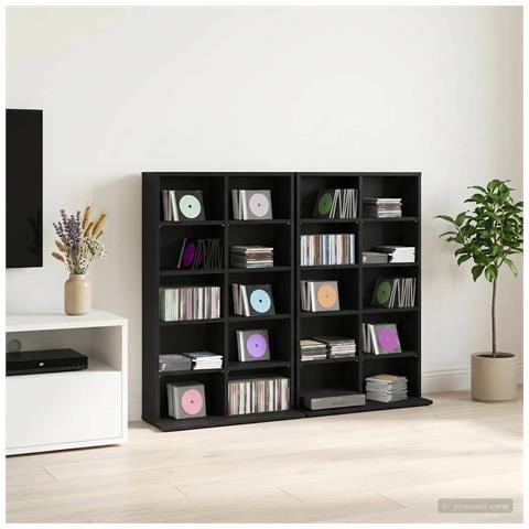 Mobile per CD 2 pz Rovere Nero 65 x 23,5 x 97,5 cm - Foto 2
