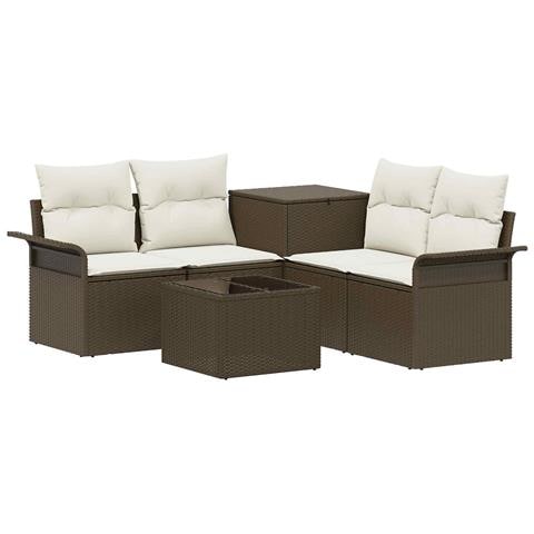 Set di divani 6 pz 4-Numero di posti Marrone e Bianco Crema - Foto 1