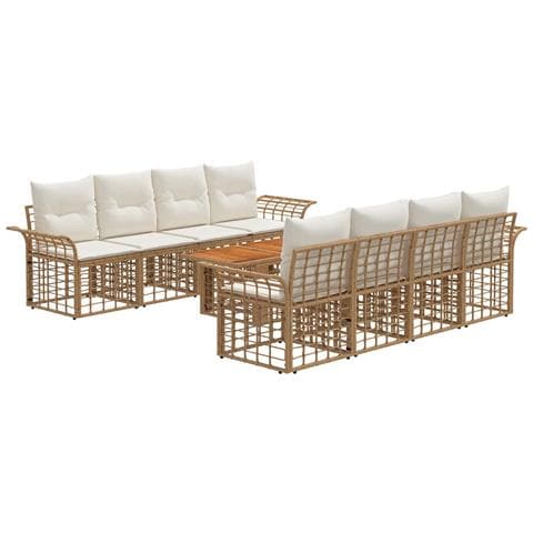 Set Divano da Giardino 9 pz Naturale e Bianco Crema polyrattan - Foto 1