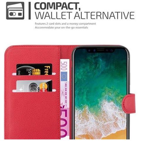 Cadorabo Custodia Compatibile Con Apple Iphone X / Xs In Rosso Carminio - Coperchio Protettiva Con Chiusura Magnetica, Funzione Stand E Tasca Per Le Carte - Foto 2