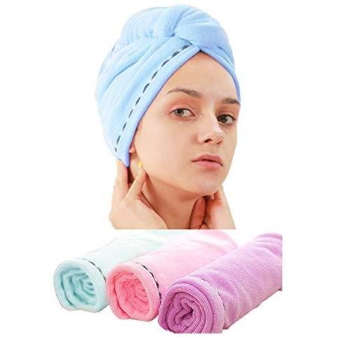 Asciugamano 3 Pack Microfibra Capelli Wrap Assorbente Eccellente Twist Caps Turbante Capelli Secchi Con Pulsanti Bagno Loop Fissare Salone Di Capelli Secchi Cappello Rosa Blu Viola - Foto 1