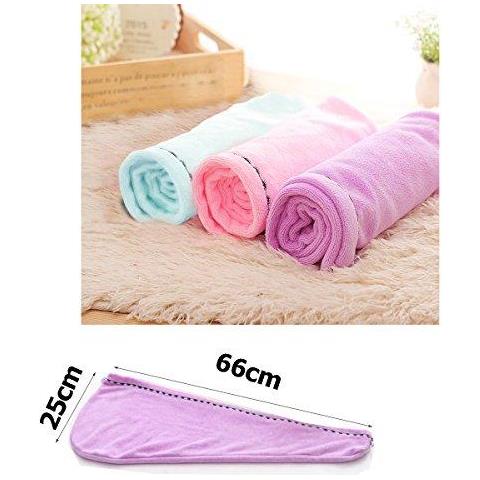 Asciugamano 3 Pack Microfibra Capelli Wrap Assorbente Eccellente Twist Caps Turbante Capelli Secchi Con Pulsanti Bagno Loop Fissare Salone Di Capelli Secchi Cappello Rosa Blu Viola - Foto 2