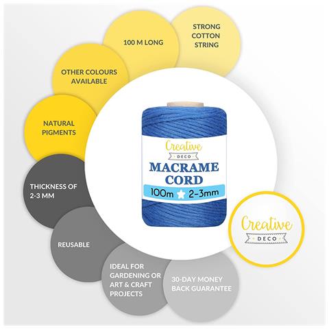100m Macrame Corda Azzurro | Filo Cotone Uncinetto | 2-3 Mm (+-0.5mm) | 15 Strati | Grande Spago Da Cucina Rotolo Spessi Naturali Forte | Decorazione Casa Artigianato Artistico Foto - Foto 5